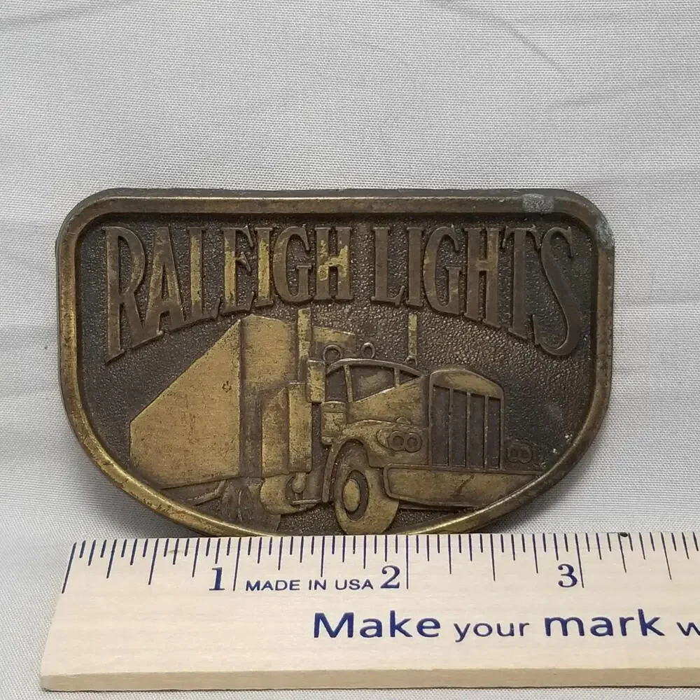 Belt Buckle Raleigh Lights Trucking Big Rig 18-Wheeler Tractor Trailer USA Made‎